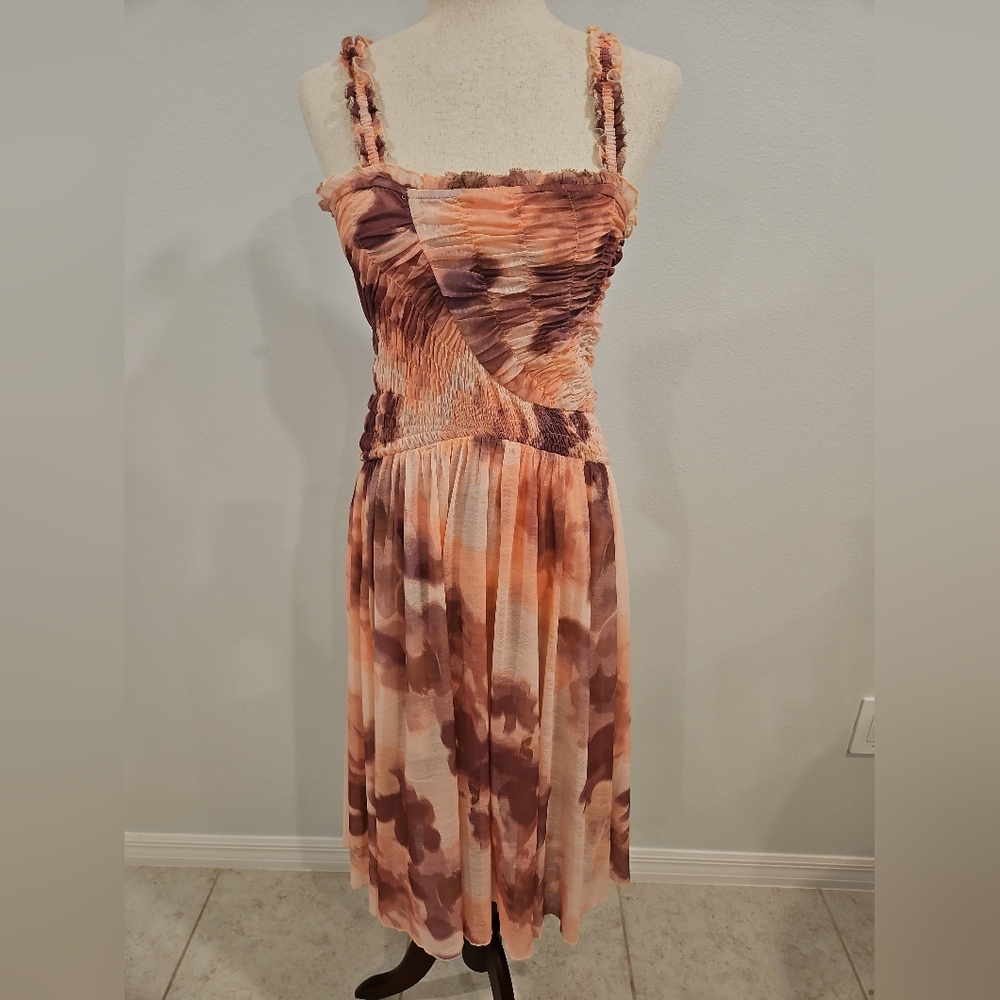 Free People NWT Smocked Tie Dye Midi Dress Small Ruffle Strap Boho